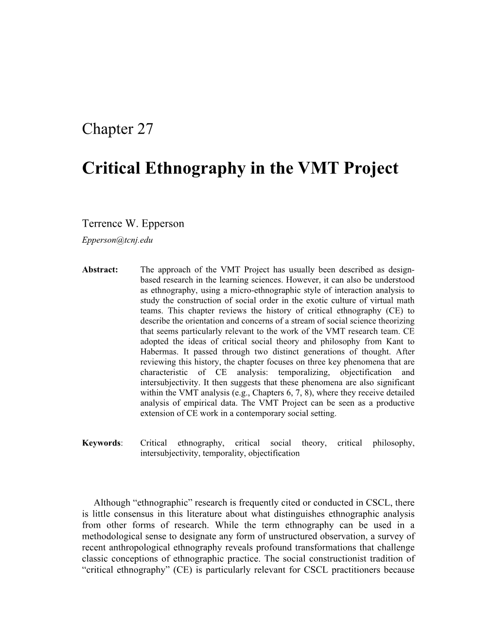 27. Critical Ethnography in the VMT Project