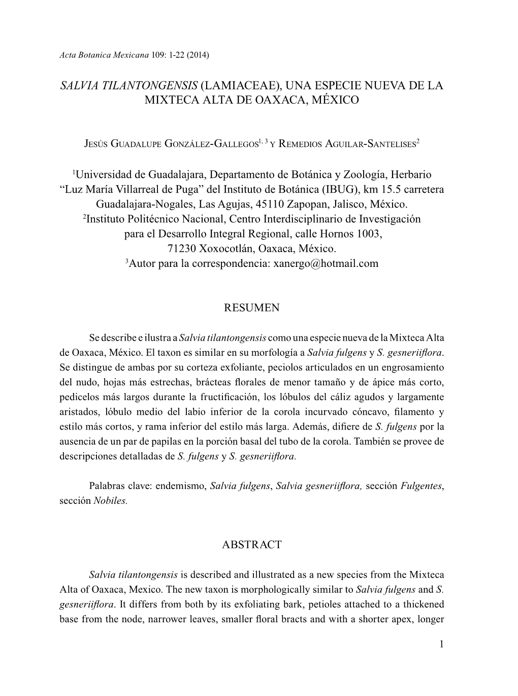 Lamiaceae), Una Especie Nueva De La Mixteca Alta De Oaxaca, México