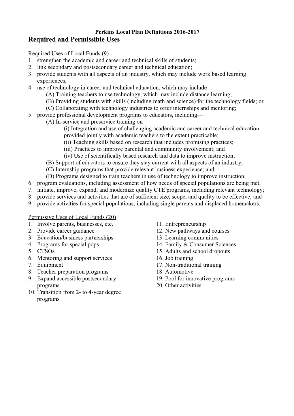 Perkins Local Plan Definitions 2016-2017