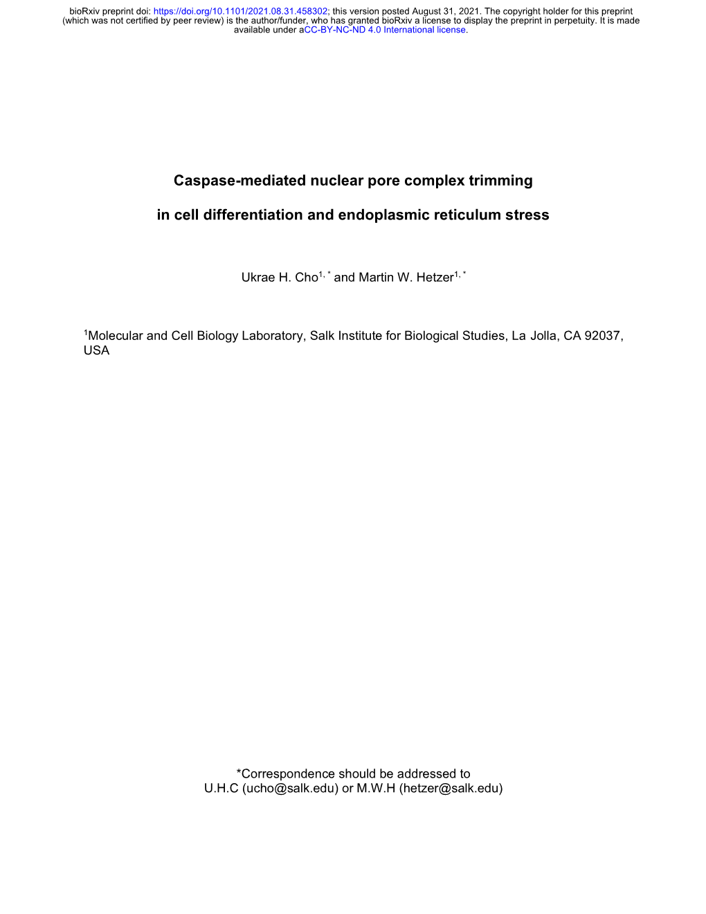 Caspase-Mediated Nuclear Pore Complex Trimming in Cell Differentiation and Endoplasmic Reticulum Stress