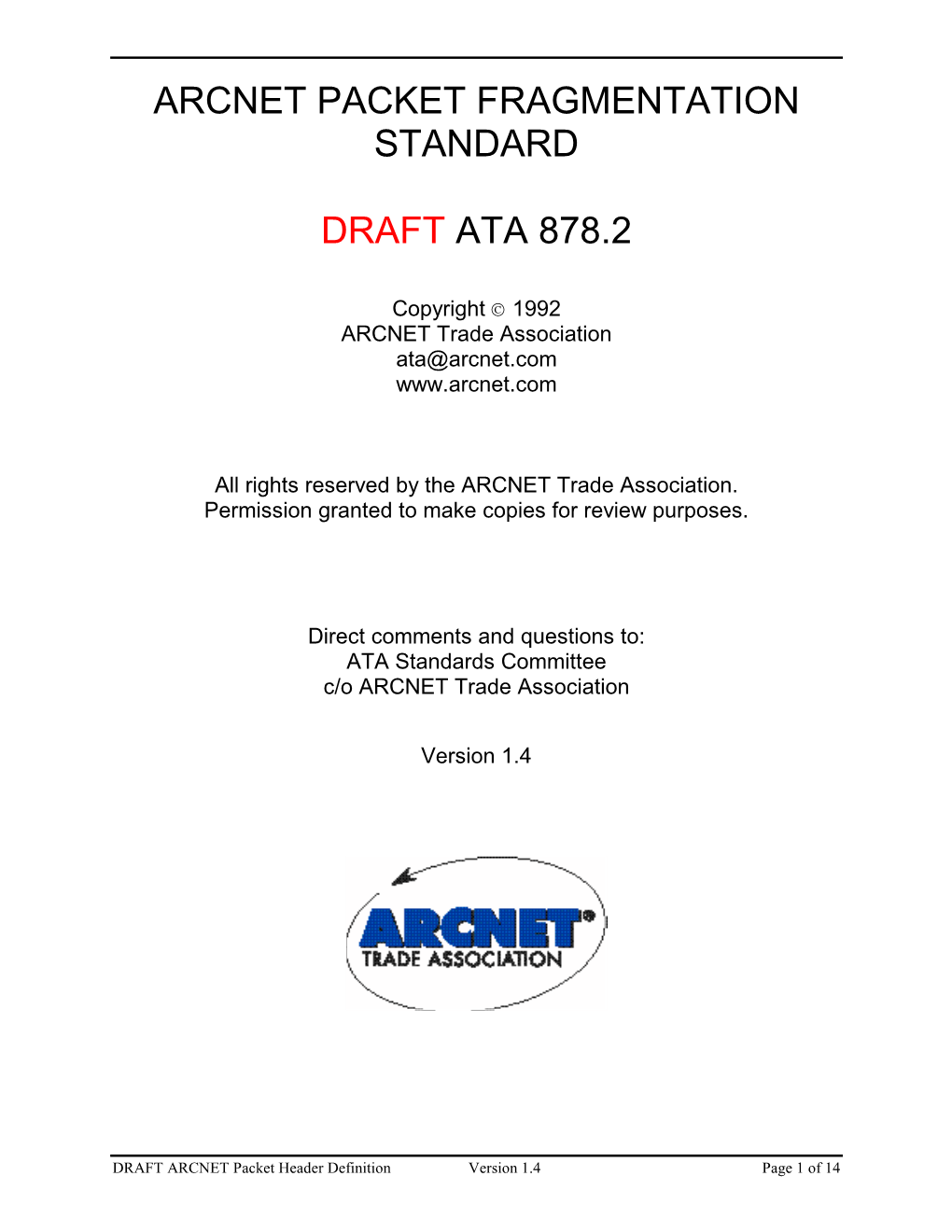 Arcnet Packet Fragmentation Standard