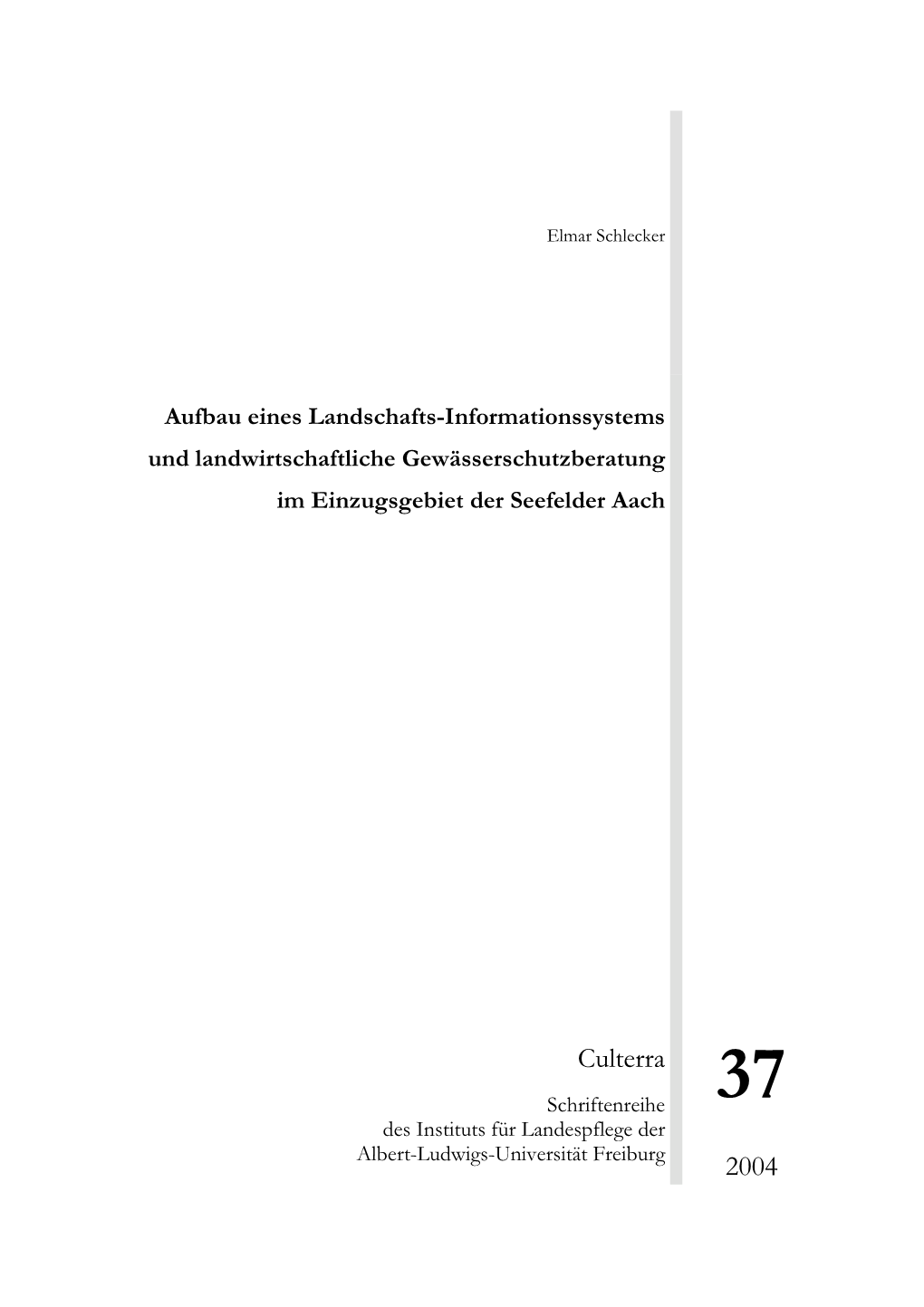 Landwirtschaftliche Gewässerschutzberatung Im Einzugsgebiet Der Seefelder Aach