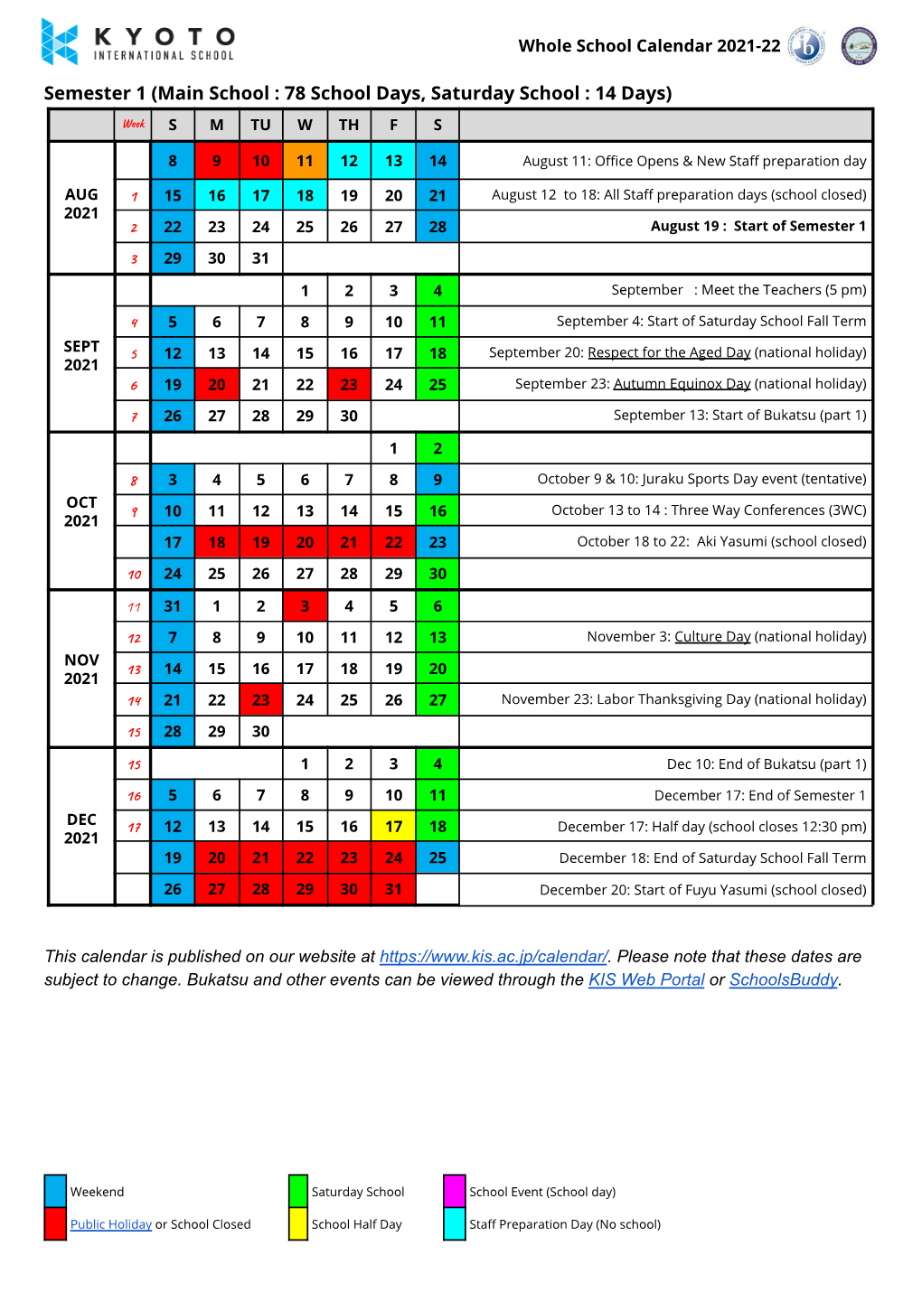 Whole School Cal. 2021-22