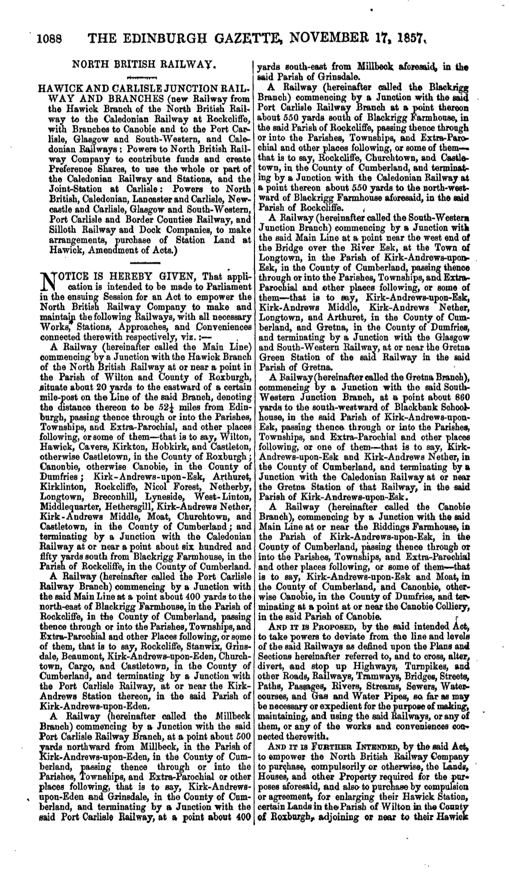 1088 the Edinburgh Gazette, November 17, 1857*