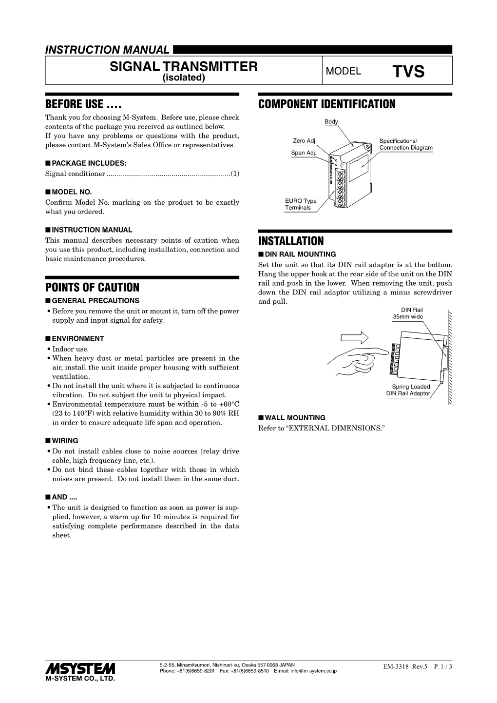 SIGNAL TRANSMITTER MODEL (Isolated) TVS