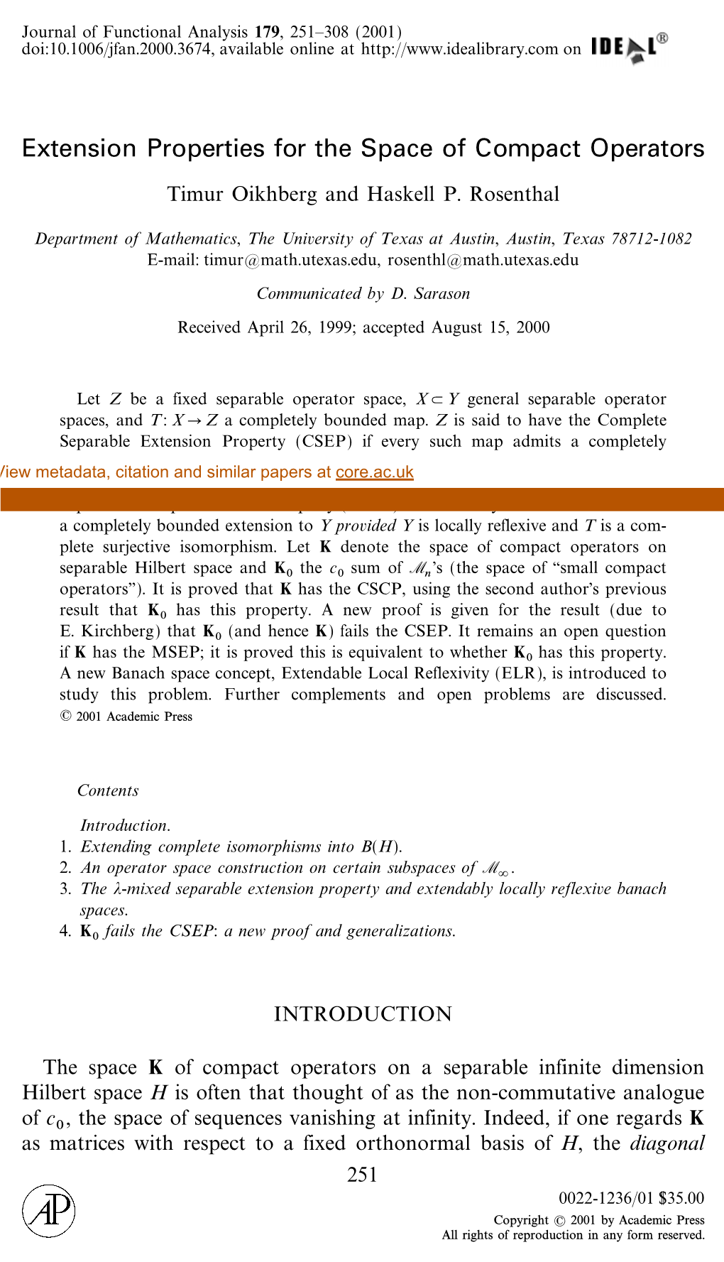 Extension Properties for the Space of Compact Operators