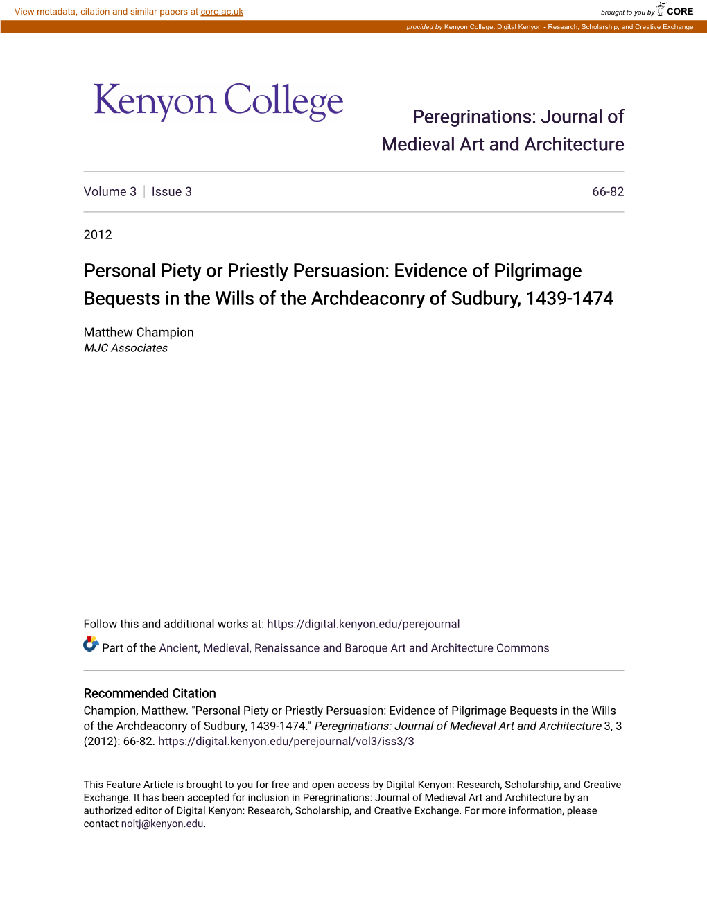 Evidence of Pilgrimage Bequests in the Wills of the Archdeaconry of Sudbury, 1439-1474