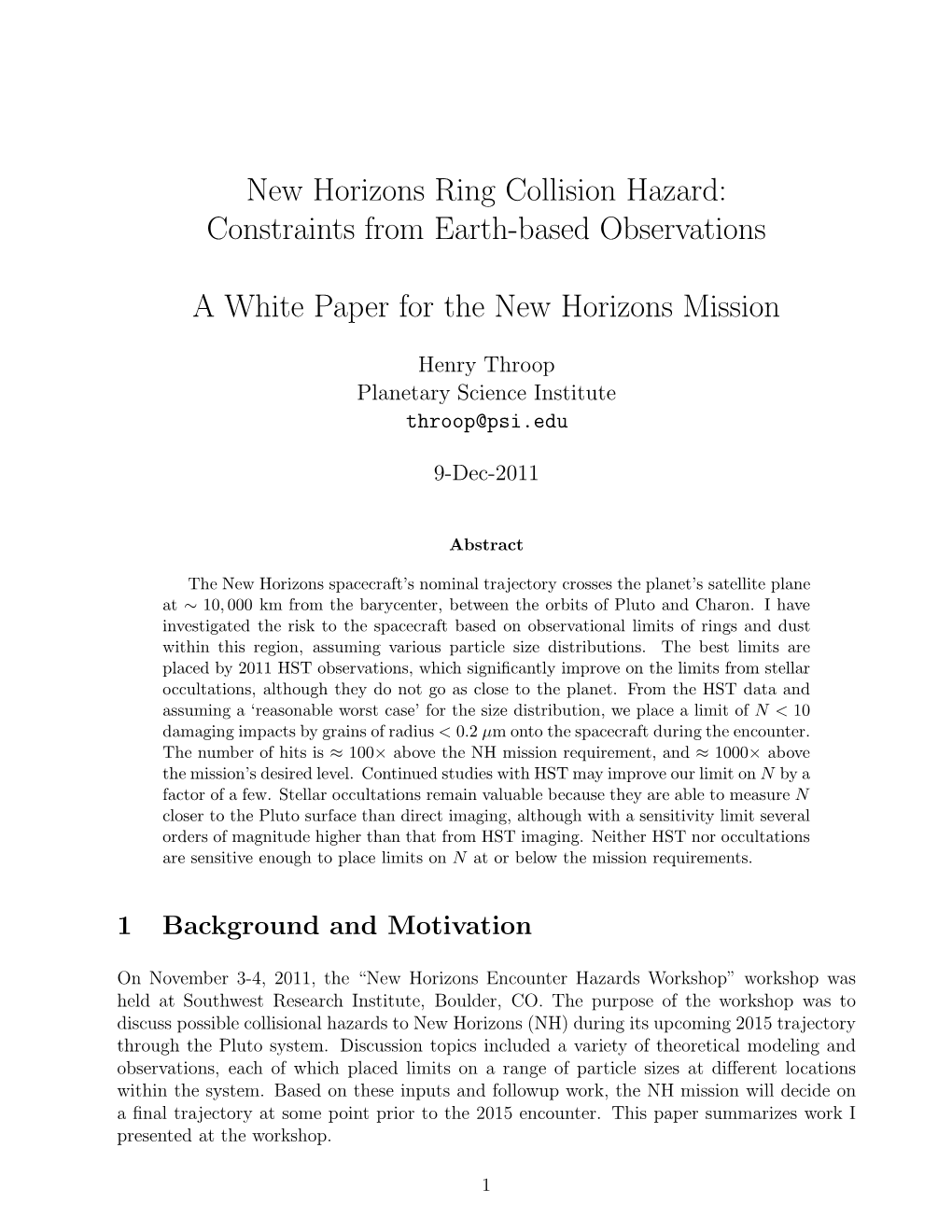 New Horizons Ring Collision Hazard: Constraints from Earth-Based Observations