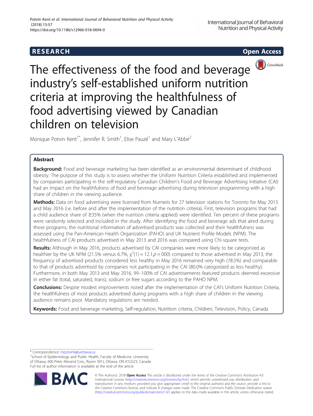 The Effectiveness of the Food and Beverage Industry's Self-Established