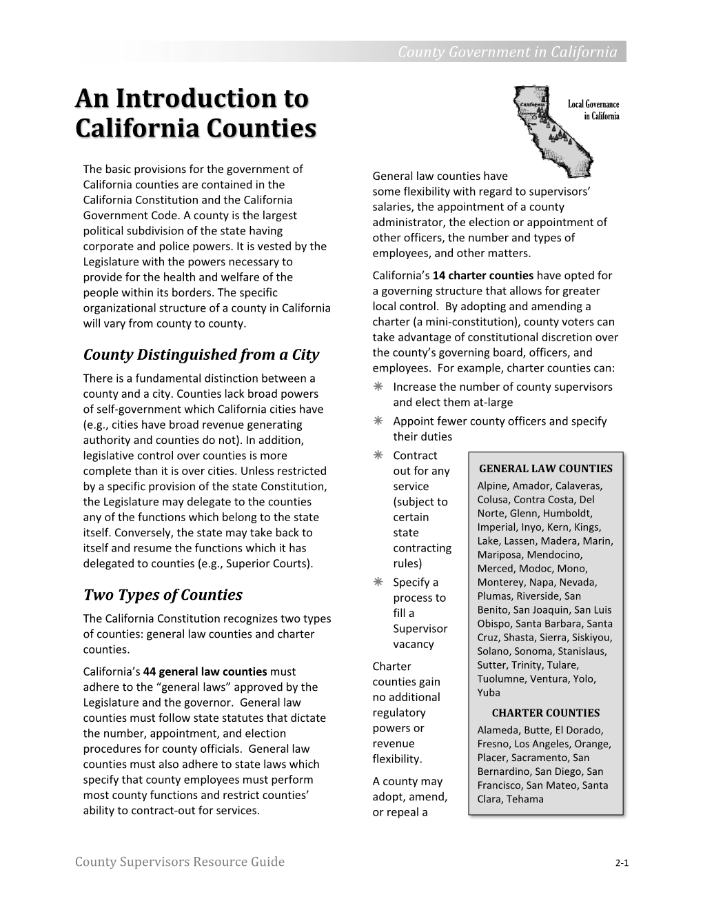 An Introduction to California Counties