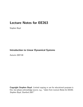 Lecture Notes for EE263