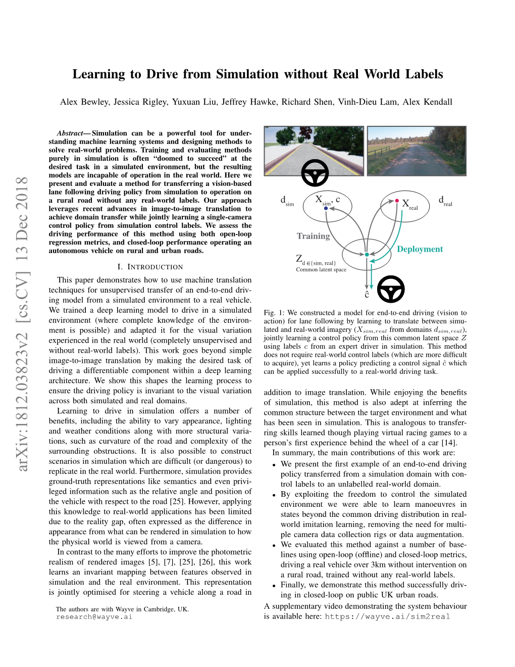 Learning to Drive from Simulation Without Real World Labels