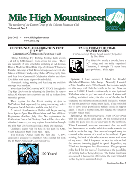 Mile High Mountaineer the Newsletter of the Denver Group of the Colorado Mountain Club Volume 44, No