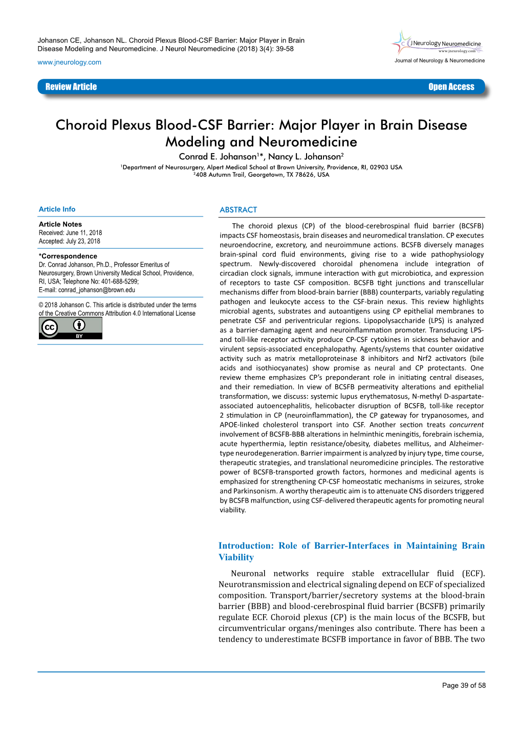 Choroid Plexus Blood-CSF Barrier: Major Player in Brain Neuromedicine Disease Modeling and Neuromedicine