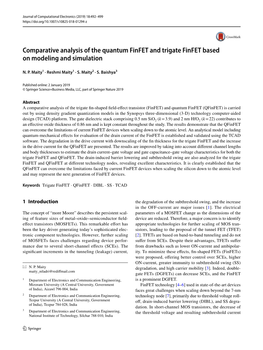 Comparative Analysis of the Quantum Finfet and Trigate Finfet Based on Modeling and Simulation