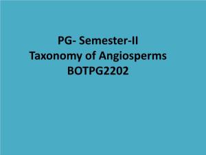 Semester-II Taxonomy of Angiosperms BOTPG2202 NOMENCLATURE NOMENCLATURE  Nomenclature Is Important in Order to Provide the Correct Name for a Plant