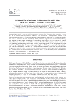 Outbreaks of Myxomatosis in Egyptian Domestic Rabbit Farms Salem H.M.*, Morsy E.A.*, Hassanen E.I.†, Shehata A.A.‡