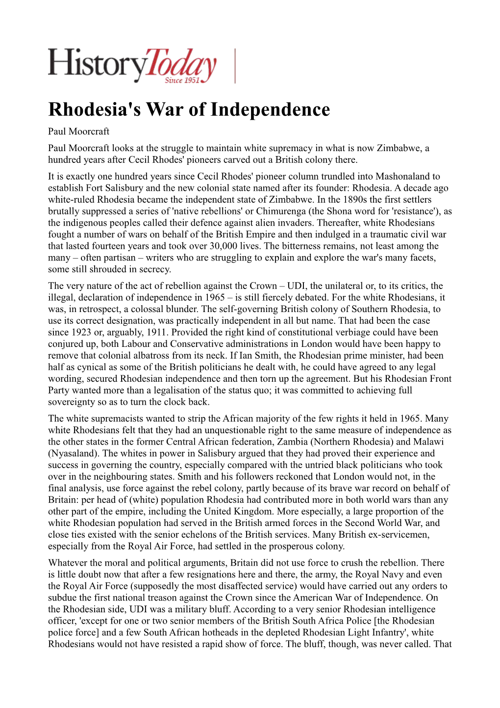 Rhodesia's War of Independence