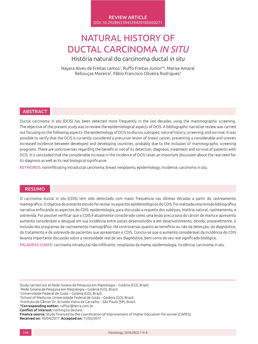 Natural History of Ductal Carcinoma in Situ