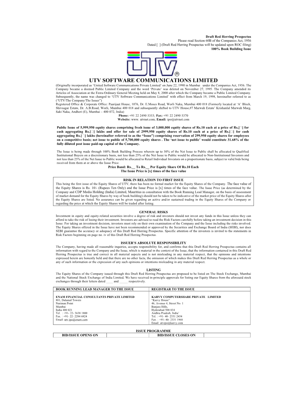 Utv Software Communications Limited