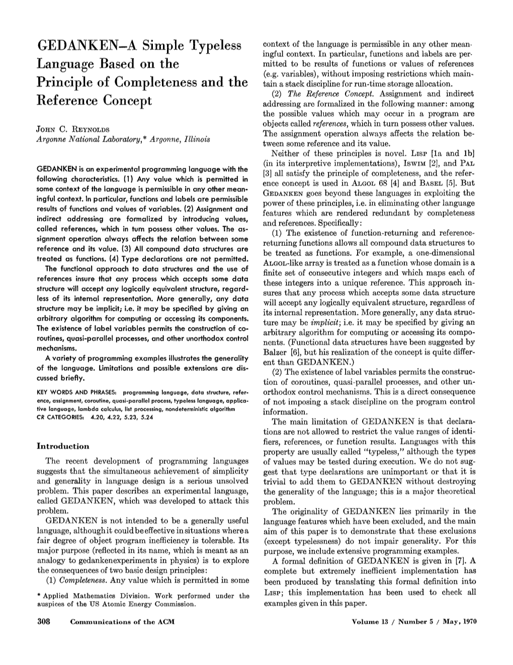 G/EDANKEN&Mdash;A Simple Typeless Language Based on the Principle of Completeness and the Reference Concept