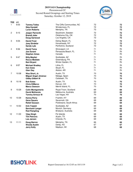 2019 SAS Championship Prestonwood CC Second Round Groupings and Starting Times Saturday, October 12, 2019