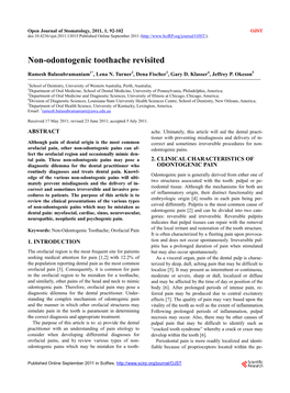 Non-Odontogenic Toothache Revisited