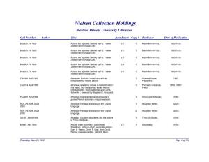 Nielsen Collection Holdings Western Illinois University Libraries