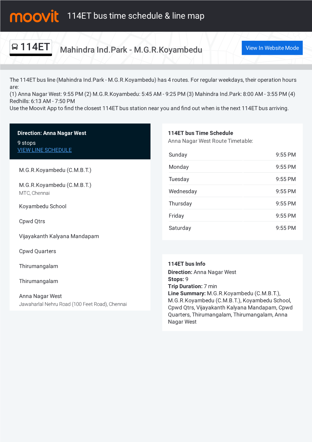 114ET Bus Time Schedule & Line Route