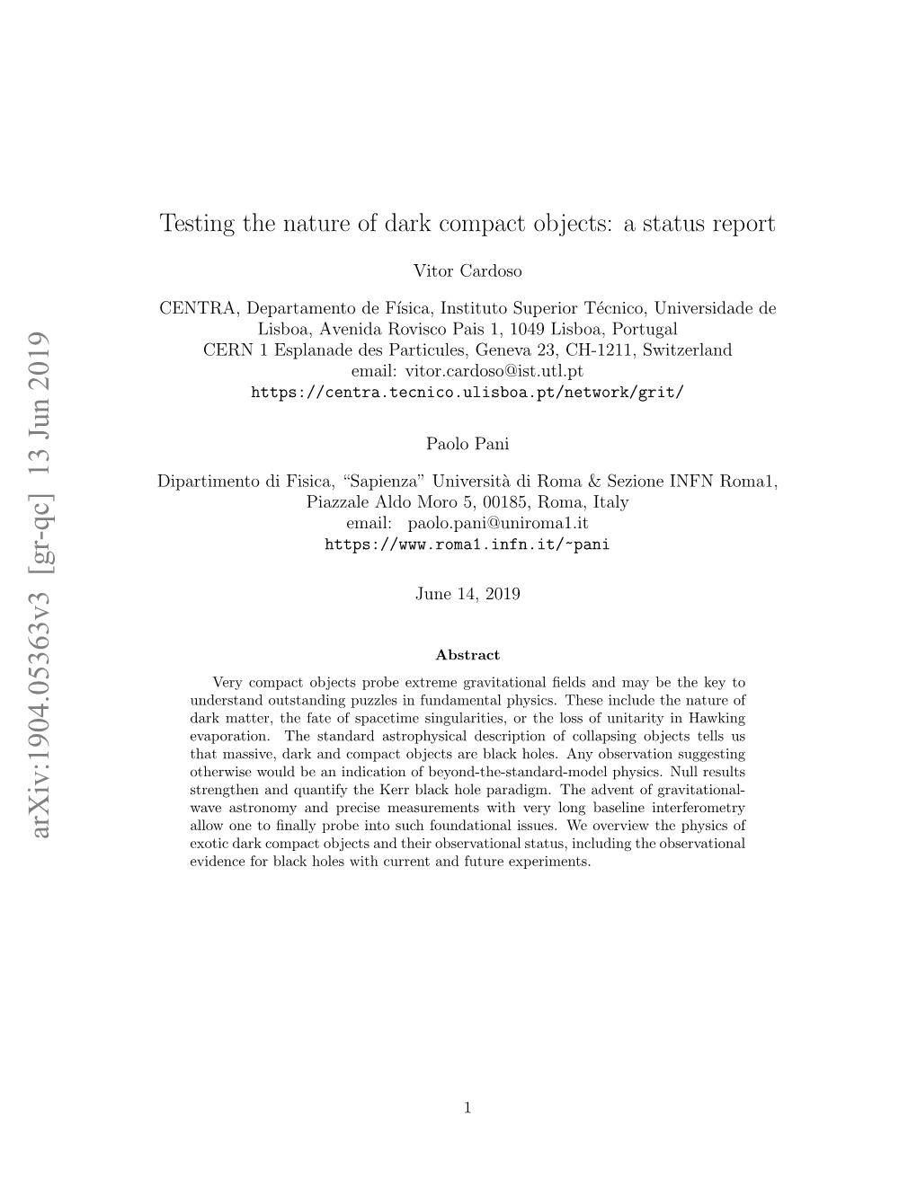 Arxiv:1904.05363V3 [Gr-Qc] 13 Jun 2019