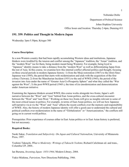 191. 359: Politics and Thought in Modern Japan