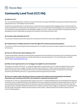 Community Land Trust (CLT) FAQ
