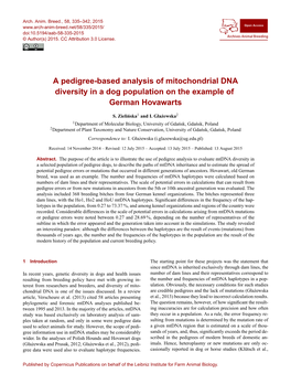A Pedigree-Based Analysis of Mitochondrial DNA Diversity in a Dog Population on the Example of German Hovawarts