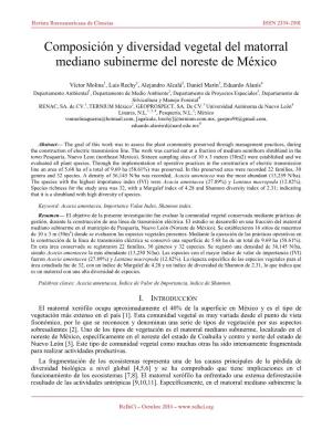 Composición Y Diversidad Vegetal Del Matorral Mediano Subinerme Del Noreste De México