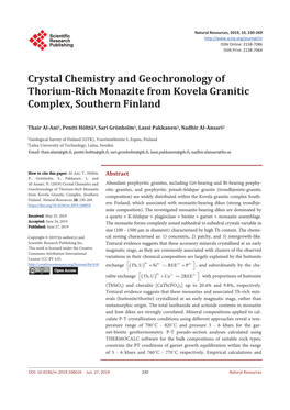 Crystal Chemistry and Geochronology of Thorium-Rich Monazite from Kovela Granitic Complex, Southern Finland