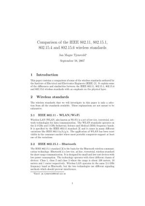 Comparison of the IEEE 802.11, 802.15.1, 802.15.4 and 802.15.6 Wireless Standards