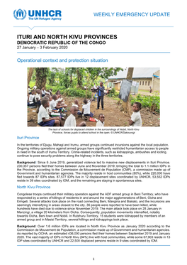 ITURI and NORTH KIVU PROVINCES DEMOCRATIC REPUBLIC of the CONGO 27 January – 3 February 2020