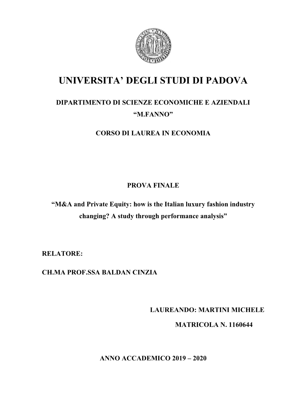 Universita' Degli Studi Di Padova