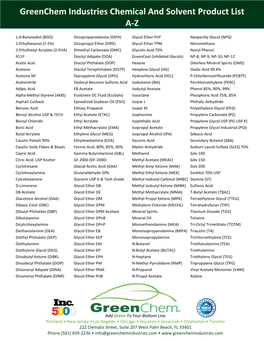 Greenchem Industries Chemical and Solvent Product List A-Z