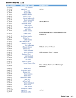 DEIR COMMENTS, Part 2 Index Page 1 of 2