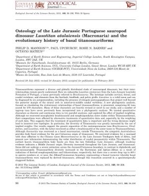 Osteology of the Late Jurassic Portuguese Sauropod Dinosaur Lusotitan Atalaiensis (Macronaria) and the Evolutionary History of Basal Titanosauriforms