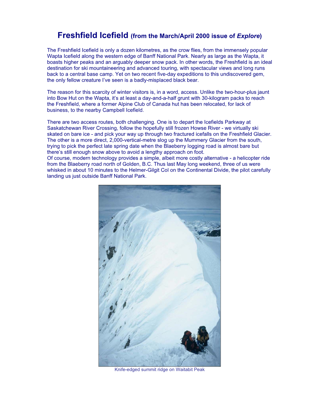 Freshfield Icefield (From the March/April 2000 Issue of Explore)