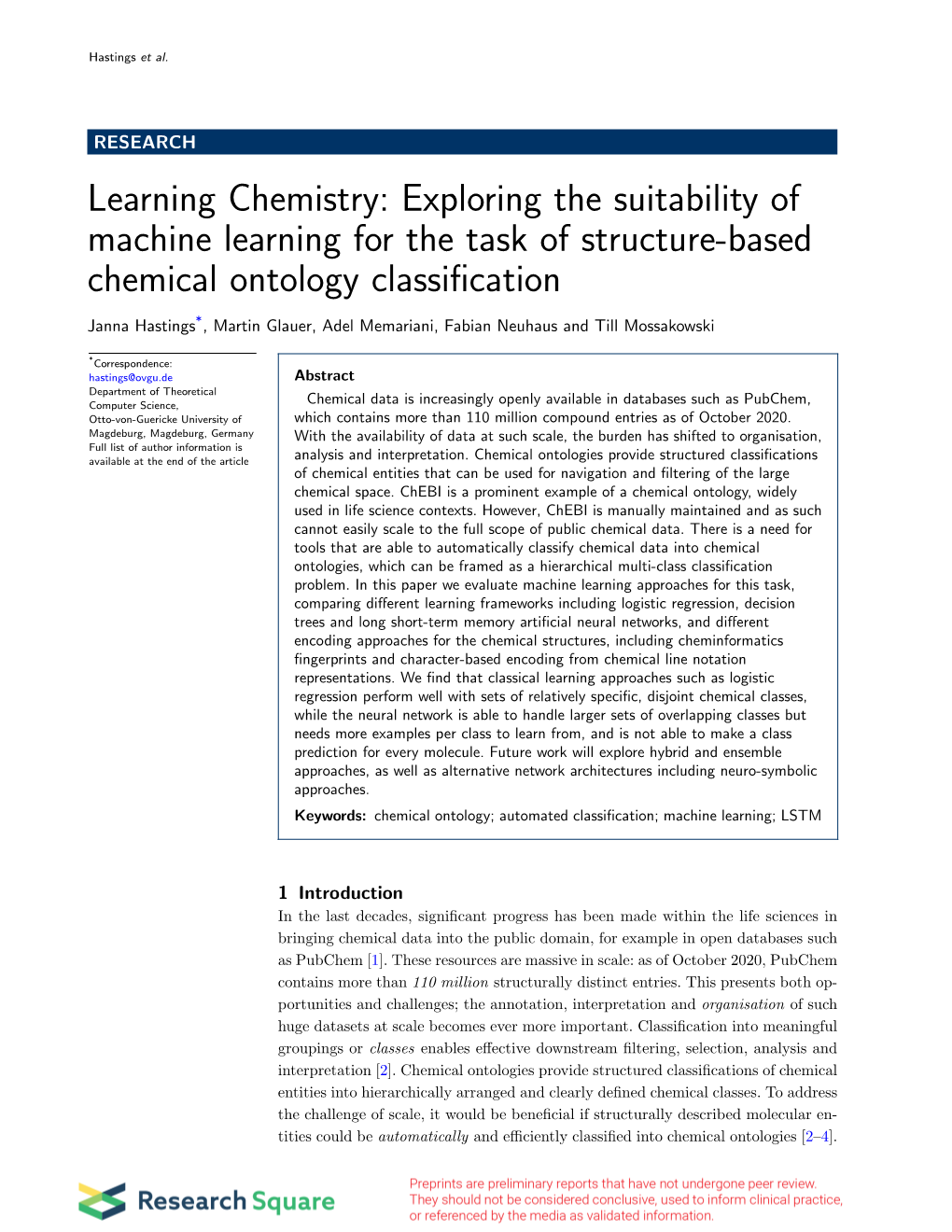 Learning Chemistry: Exploring the Suitability of Machine Learning for the Task of Structure-Based Chemical Ontology Classiﬁcation