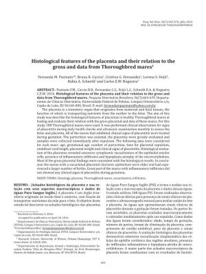 Histological Features of the Placenta and Their Relation to the Gross and Data from Thoroughbred Mares1