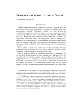 FEDERALISM AS a CONSTITUTIONAL CONCEPT Richard H