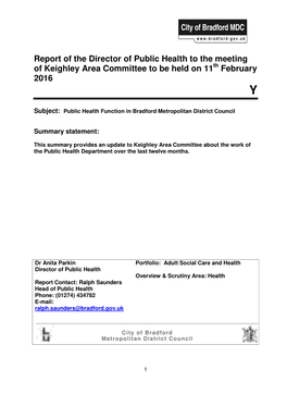 Report of the Director of Public Health to the Meeting of Keighley Area Committee to Be Held on 11 February 2016