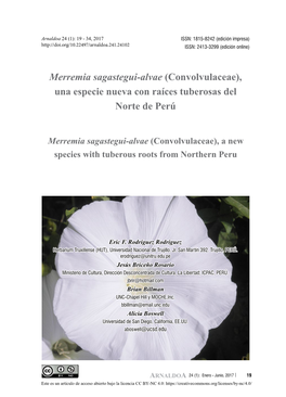 Merremia Sagastegui-Alvae (Convolvulaceae) Una Especie Nueva Con Raíces Tuberosas Del Norte De Perú