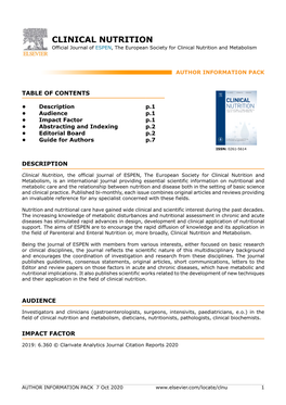 CLINICAL NUTRITION Official Journal of ESPEN, the European Society for Clinical Nutrition and Metabolism