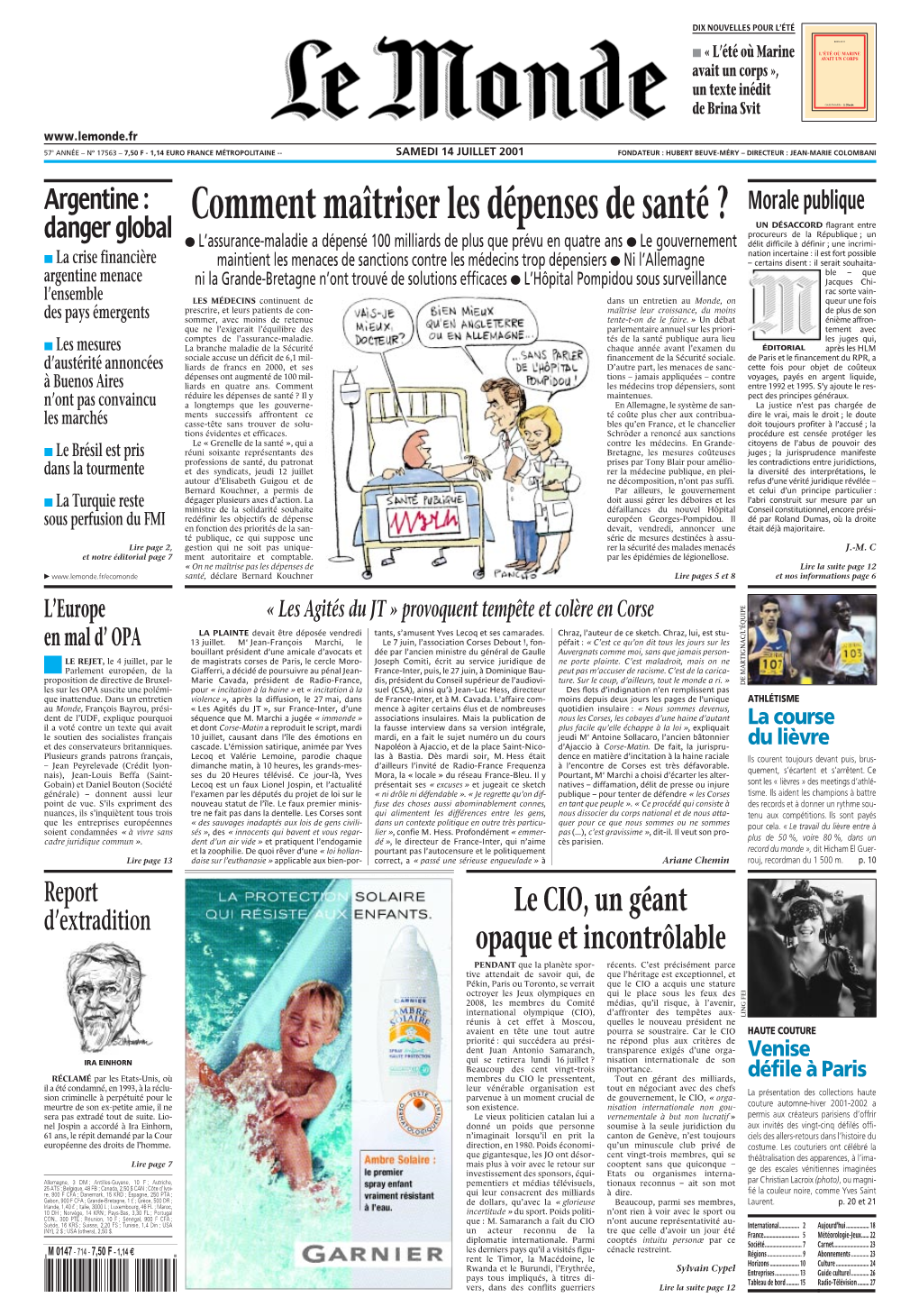 LE MONDE/PAGES&lt;UNE&gt;