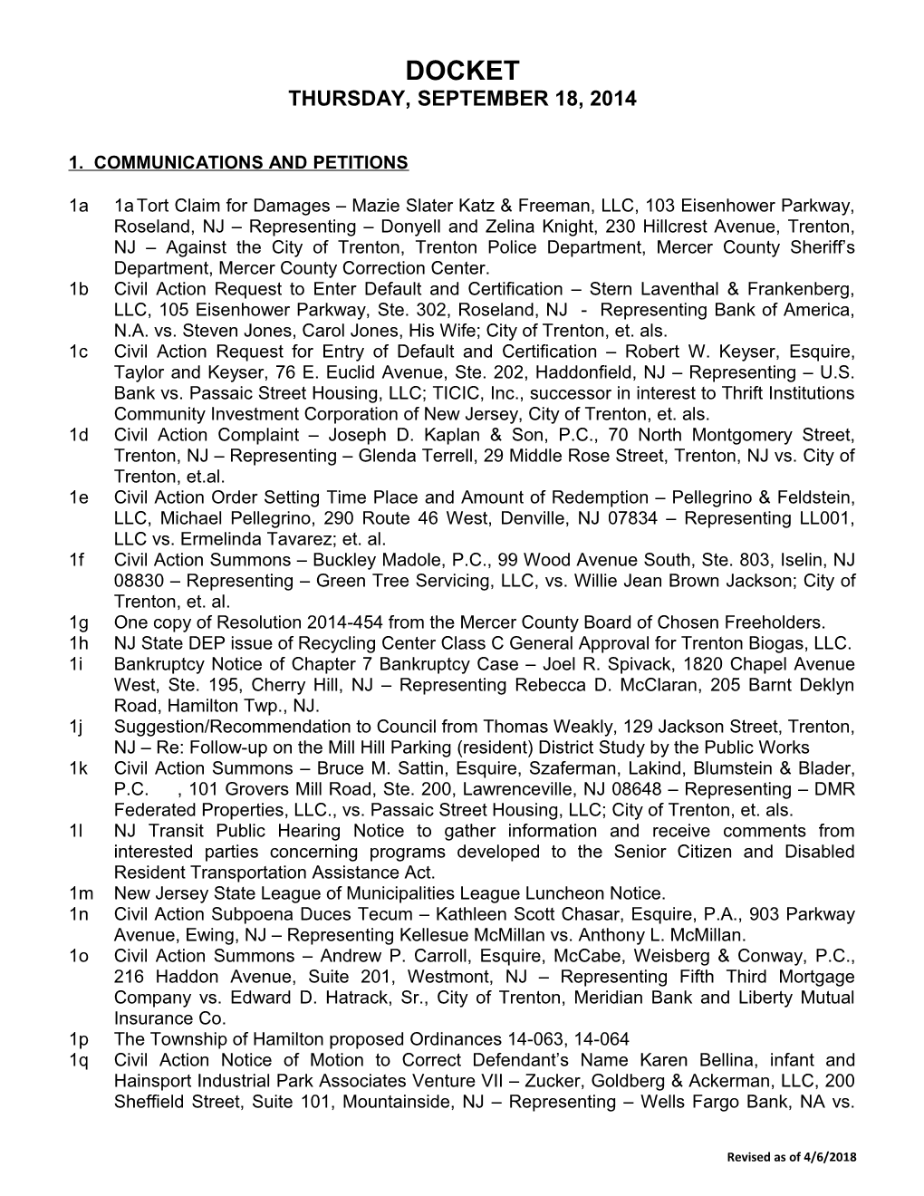 1. Communications and Petitions